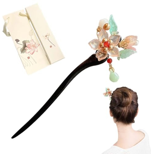 QOWIJEX 1 Pezzo Bastoncini per Capelli con Confezione Regalo, Forcella Cinese Annata Forcine per Capelli, Hairpin Forcine Capelli Donna Con Nappa, Regali di Compleanno e Vacanze