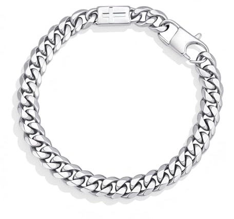 Kreuz Armband Herren Edelstahl Panzerkette - Silber Kubanische Armband 19cm/21cm/23cm Länge Schutz Armbänder Weihnachts Ostern Bestätigung Geburtstag Geschenke für Ehemann Papa Sohn Bruder Männ Jungs