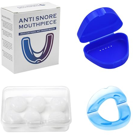 JASFLY Bite Bruxismo Notturno per Non Russare Notturno, Bite Bruxismo Russamento con 6 Tappi per Le Orecchie in Silicone Per Migliora La Qualità Del Sonno, Unisex (Blu)
