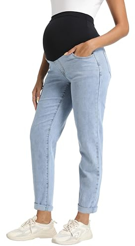 Foucome Women's Maternity Jeans Stretch Boyfriend Jeans | Over Bump, Stretch, Loose Fit, Pregnancy Denim Pants