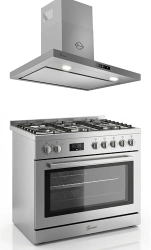 Gurari GCH E 818 x rostfritt stål gas elektrisk stående spis 90 cm 126 L naturgas fl. Gas 4 kW WOK, självrengöring, roterande spett + köksfläkt 90 cm CH 5001, 1000 m³/h