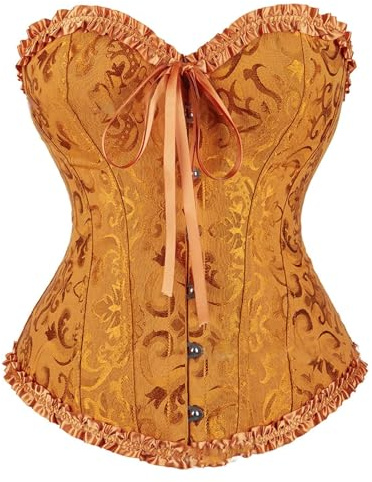 Corsetto da donna con stampa floreale a tutto il seno, corsetto retrò, corsetto sotto il seno, costume shapewear gotico, bustino vintage, top sexy, per festival, gold, L