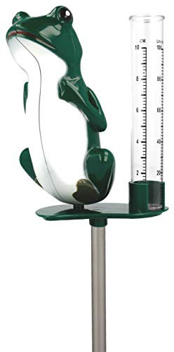Lantelme Pluviometro a rana con picchetto in metallo, dimensioni totali, 55 cm, resistente alle intemperie, vetro di plastica, facile da inserire con 2 spiedini, materiali robusti, decorazione da