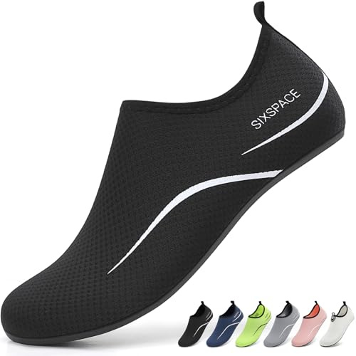 Sixspace Badeschuhe Damen Herren Wasserschuhe Schwimmschuhe Männer Frauen Strandschuhe Barfußschuhe für Strand Pool Meer Wassersport(487 Schwarz，34 EU)
