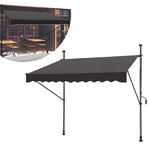 LARS360 klämmarkis balkongmarkis av polyester, balkongmarkis utan borrning med handvev, justerbar höjd, solskydd, vattentät, UV-resistent för balkong, trädgård, terrass (250 x 120 cm antracit)