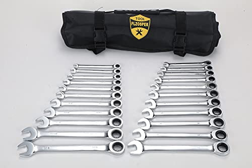22-Piece Ratcheting Wrench Set，Metric & SAE Chrome Vanadium Steel Hand Combination Wrench Spanner with Portable Carrying Bag