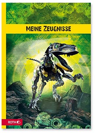ROTH Carpeta para certificados Robo-Rex, Portadocumentos con 10 fundas transparentes A4, indeleble – Carpeta para documentos Dino