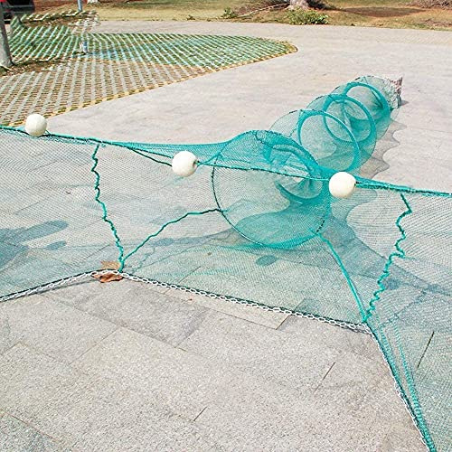Lawaia Trampa para cangrejos Trampa para Peces Red de Pesca Trampa Plegable para cangrejos/Trampa portátil para Red fundida doblada con Flotador y Cadena para camarones, Langostas, cangrejos-3m