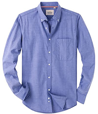 Alimens & Gentle Mens Solid Oxford Shirt Long Sleeve Dress Shirt Work Blue Button Down Shirts with Pocket,Aroyal Blue,Large