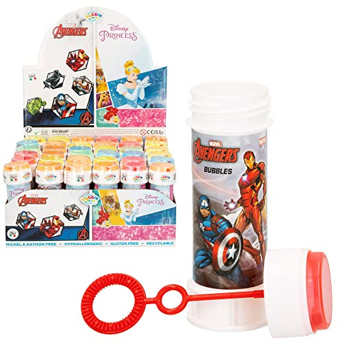 ColorBaby Scatola Disney Princess o Avengers Pomperi di sapone con 36 pezzi da 60 ml