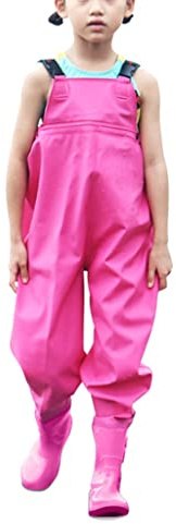 Fishing Chest Waders, Children Crosswater with Boots, Youth Boys Fishing Hunting Waterproof Bootfoot Wading (Pink 34)
