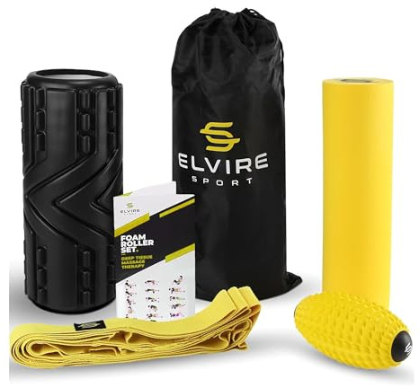 ELVIRE Foam Roller Set 5 in 1 Tiefengewebe Massagerolle Rückenrolle Oval Massage Ball Stretching Equipment Band - Lindert Schmerzen: Rücken, Fuß, Beine, Nacken - Übungsrolle für Yoga & Physio