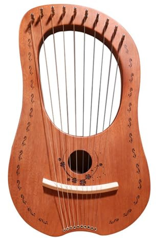 Arpa de lira, instrumento de lira de caoba de madera maciza, portátil 10 cuerdas de metal Lye Arpa Madera Maciza Instrumento de lira de caoba para adultos/niños/principiantes