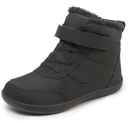 Chaussures d'hiver pieds nus pour enfant garçon et fille - Légères et confortables - Antidérapantes - Avec doublure chaude - Larges pantoufles pieds nus - Chaussures hautes, Noir , 30 EU