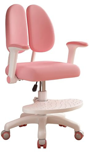 yatuiex Schreibtischstuhl Kinder ab 6 Jahren, Bürostuhl Kinder Höhenverstellbar und Tiefenverstellbar, Kinder Schreibtischstuhl mit 90° schwenkbaren Armlehnen und Fußstütze, Drehstuhl Kinder Rosa