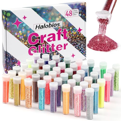 Halobios Set di 48 colori glitterati con scatole regalo, polvere glitter extra fine per fai da te, nail art, corpo, capelli, viso, trucco, glitter artigianali per resina epossidica, slime, decorazioni