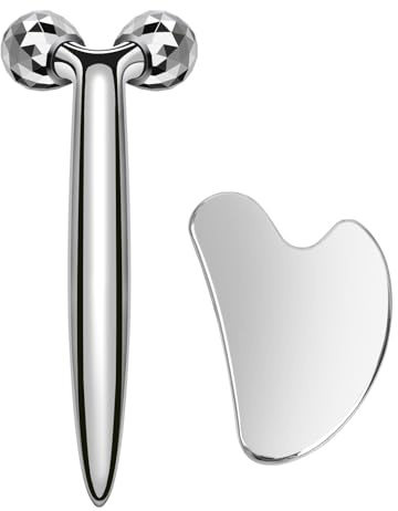 InfiniteRelax Face Roller Set, Cooling Gua Sha Facial Tools && Eye Roller | affordable matches women’s skincare routine, great for daily home massage and thoughtful self-care gift for women and mothers