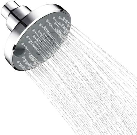 Rainfall Shower Head Fixed Showerhead 3.7-Inch Small Round Bathroom Rainhead 3-Setting Overhead Waterfall Shower Head with Adjustable Swivel Ball Joint G1/2 Universal Fitting ABS Chrome