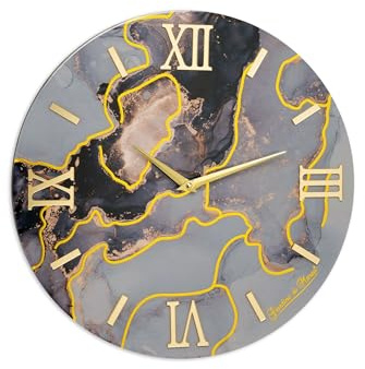 Giardini di Marzo Orologio Marmorizzato DIAMETRO 80 CM in Legno riginito in Resina lucida Decorativo per, Arredamento Moderno per Camera da Letto, Soggiorni, Ufficio, e tutti gli altri luoghi (nero)