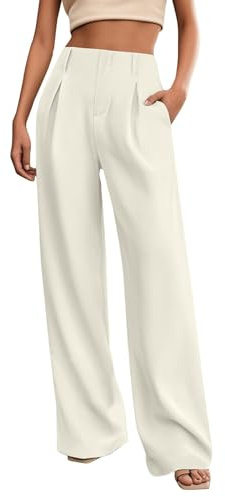 Pantalones de vestir para mujer, cintura alta, elásticos, holgados, rectos, de pierna ancha, pantalones palazzo, ligeros, cómodos, formales, informales, para descansar, para negocios, oficina, blanco