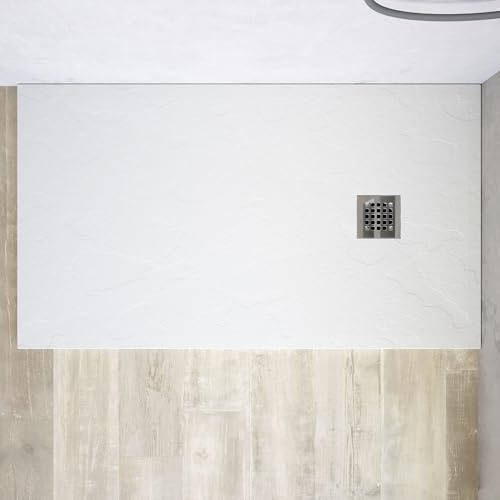 Piatto Doccia in Marmoresina Bianco Antiscivolo Effetto Pietra con Griglia Copripiletta h3cm (Bianco, 80x90)