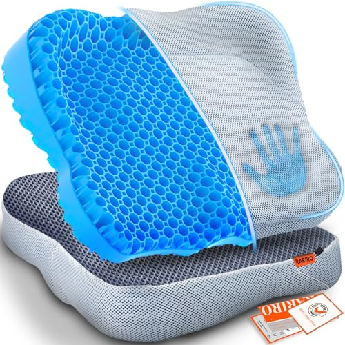 RARIRO Gel Seat Cushion Office Pressure For Long Sitting Egg Seat Cushion Wheelchair Breathable Honeycomb chair Support Office Car Soft Sitter chair Cushions Relief Double Thick Meditation -Blue