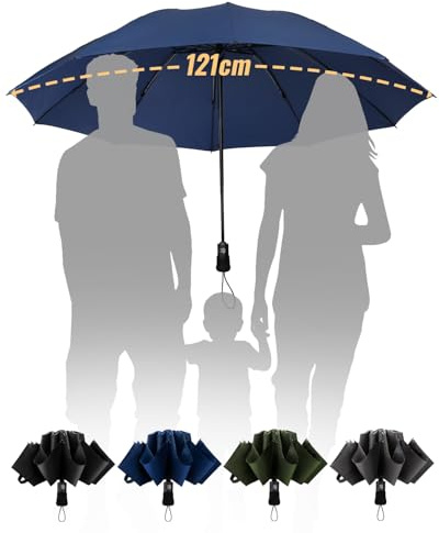 Chakipee Parapluie Pliant Inversé Homme XXL - Voyage Solide Taille Anti Tempete 2 Personnes Automatique Parapluies - Coupe-vent 210T et 10 Sections