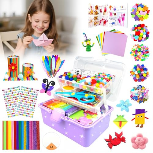 Craft Kits for Kids 3000pcs Arts and Crafts Supplies with Pipe Cleaners and 3 Tier Storage Box DIY Crafting Set for Home School Creative Activities Toys and Gifts for Boys and Girls Ages 4 to 12
