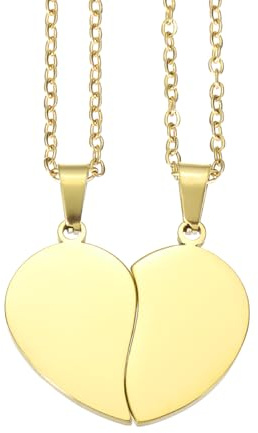 sourcing map Lot de 2 colliers avec pendentif en forme de cœur brisé - En acier inoxydable - Personnalisable - Personnalisable - Personnalisable - 2,8 cm - Doré