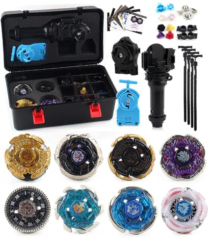 Keapoote 12 Pcs Peonzas Juego De Trompos Combate Giroscopio Combination Series con transmisor y asa-E
