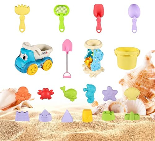 Giocattoli Da Spiaggia E Sabbia,Set da 20 Pezzi con Secchiello e Palette per Giochi nella Sabbia | Giochi Sensoriali per Esterno | per Feste, Mare, Giardino, Piscina, Campeggio