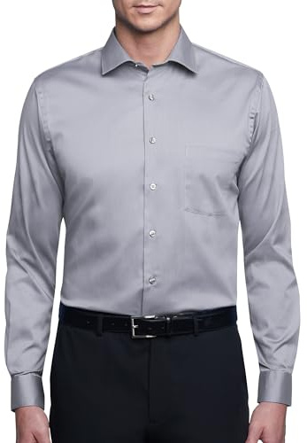 Van Heusen Dress Shirt Regular Fit Flex Collar Stretch Solid Camisa de Esmoquin Mate Hombre, Grey Mist, 37 cm Collo 81 cm- 84 cm Manica