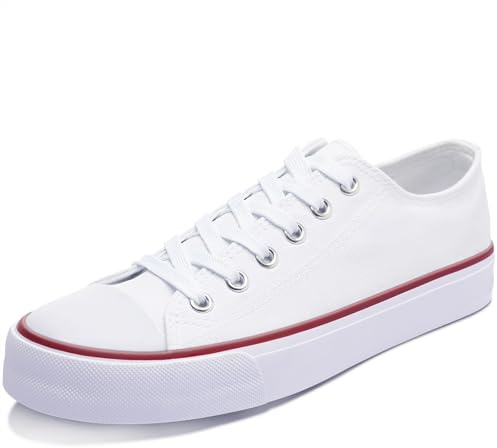 Obtaom Women Canvas Shoes Low Top Fashion Sneakers Slip on Walking Shoe(White 11 Women/9 Men)