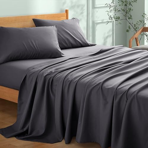 My Home Store Sábana encimera suave de, 100% algodón egipcio, 300 hilos, calidad hotelera, de fácil cuidado, resistente a la decoloración (Gris Oscuro, Double 230 x 255 cm)