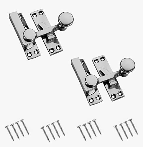 TERF® Traditional Polished Chrome Sash Window Lock Fastener Arm Type With Fixing Screws For Wood Aluminium UPVC Vinyl Frames - Pack of 2