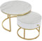 BTM Round Coffee Tables with drawer, Removable Set of 2 End Table, Nesting Tables with Storage, Marble Pattern (non-rock slab) Top for Living Room, Bedroom, Office (White, drawer)