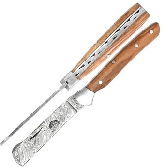 laguiole artisan Élégance Damas - Greffeur Elégance 8 cm Fermé - Manche Bois Marron, Petite Lame De Sécurité Pliante 3711