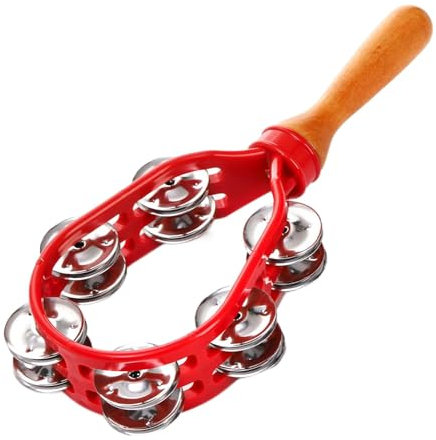 Tamburin für Erwachsene - Zweireihiges Handtamburin mit Metallschellen | Tragbares Musik-Tamburin mit Holzgriff | Schlaginstrument, wasserdichtes Design, musikalisches Tamburin 30,48 x 13,21 x 5,08 cm