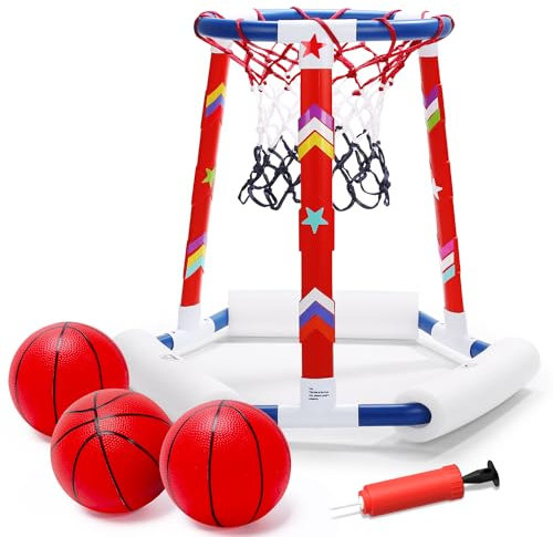 EagleStone Pool-Basketballspielzeug, aufblasbarer Basketballkorb für den Pool mit 3 großen Bällen, Pumpe und Aufklebern. Ideal für Kinder und Erwachsene, um Spaß im Wasser zu haben.