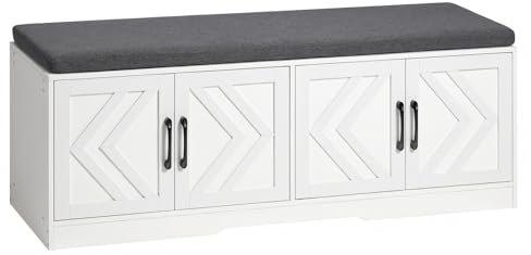 HOOBRO Shoe Storage Bench, Extra Long Mudroom Bench with Shoe Storage, Entryway Bench with Large Capacity, 2-Tier Shoes Rack with Padded Seat Cushion, 4 Barn Doors, Adjustable Shelves, WG120HX01