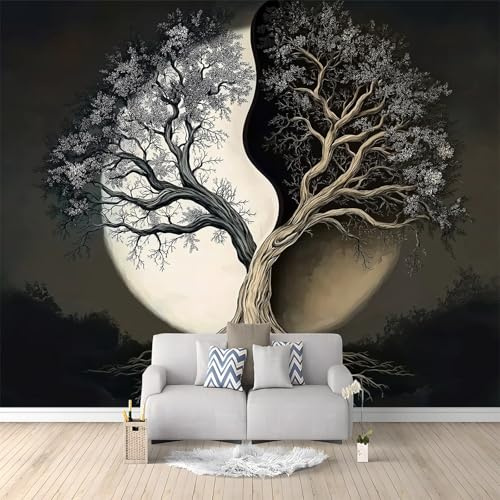 Photo Wallpaper 3D Effect Panoramic Mural Fantasy Tree of Life for Living Room Adult Children Bedroom Home Decoration Wall Poster-Non-Woven 138 x 101/350 x 256 cm(WxH) Wall Mural Black White