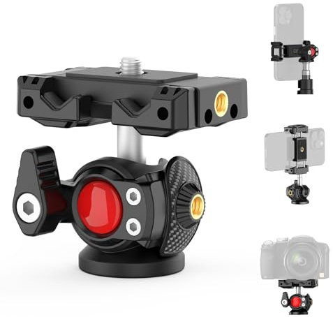 XXZU Mini Rótula con Soporte para Teléfono, Rótula de Trípode con Rotación de 360° para Cámara Teléfono, Soporte Cabezal de Bola con Rosca de 1/4 para Cámara DSLR, Monopié, Carga Máxima 2kg