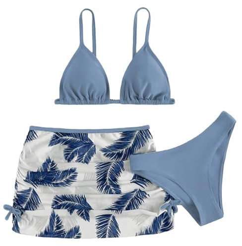 Generico Bikini Ragazza Costumi da Bagno Ragazza 3 Pezzi Bikini Tuta Camisole Top con Coprire Pantaloncini da Spiaggia Bambini Nuoto Costume Gonna Stampata Surf Costumi da Bagno 8-15 Anni