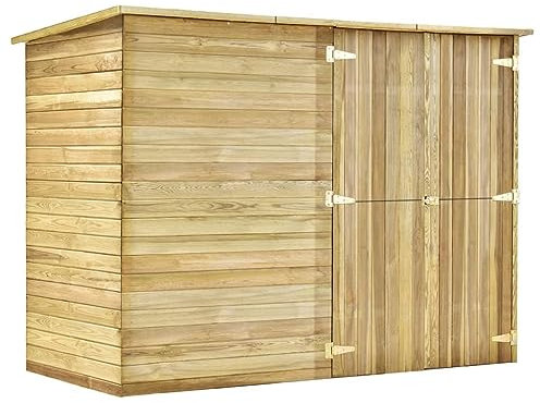 Garage per bicicletta in legno di pino impregnato, 232 x 110 x 170 cm, resistente capanno da giardino per biciclette e attrezzature, ideale per piccoli giardini