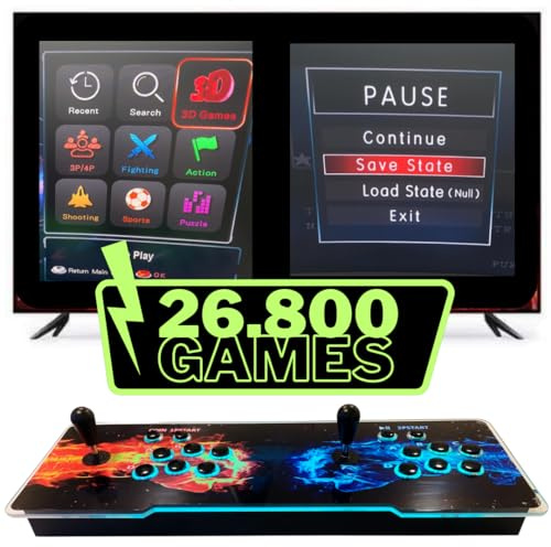 Consolle Arcade con 26.800 Giochi Retrò e Giochi 3D, con Luci LED, Sistema Audio e Joystick Ovali (Fuoco)