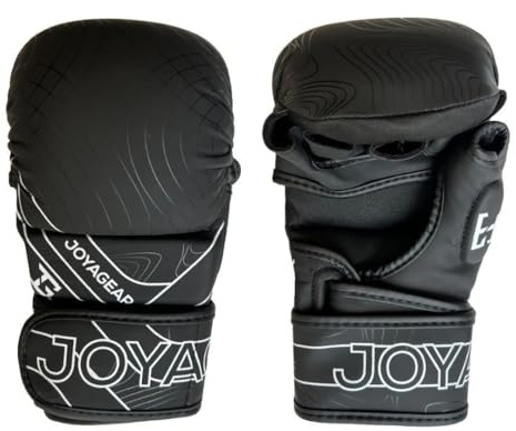 JOYAGEAR - MMA Handschuhe Essential - Schwarz & Weiß in M - Hergestellt aus hochwertigem Kunstleder - Kampfsport Handschuhe für Grappling, Sparring, Training & Wettkämpfe - Mixed Martial Arts