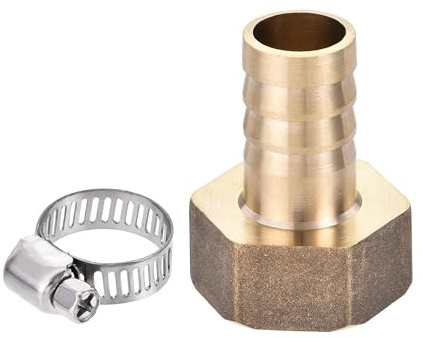 TA-VIGOR Brass Barb Hose Fitting Coupler, 16mm Barb G3/4 Female Thread Pipe Fitting Adapter, Hose Pipe Barbed Tail Connector with Clamp and Washer for Garden Plumbing Air Water Oil - 1PCS