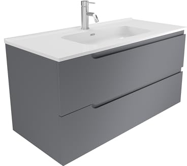 Parama Mobile Bagno Sospeso 90 cm 2 Cassetti Grigio Opaco Con Lavabo Mod. Ardenne
