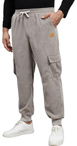 Suwangi Uomo Pantaloni Jogging Velluto a Coste Cargo Sportivi con Tasche | Elastico in Vita,Outdoor,Casual,Invernali,Lavoro