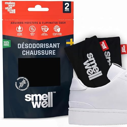 SmellWell - Scented Shoe Deodorizer Inserts - Odor Eliminators - Activated Bamboo Charcoal + Minerals - Natural Fresheners for shoes, bags, gloves - 2 x 1.8oz Original Size Black